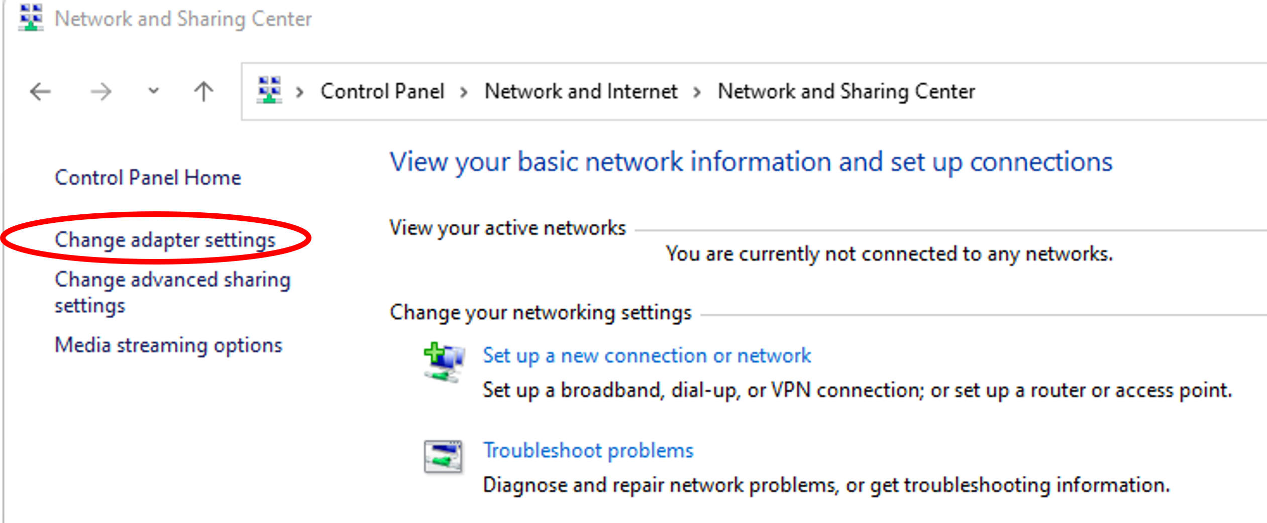 Go to the Network and Sharing center of the Control Panel and select Change adapter settings